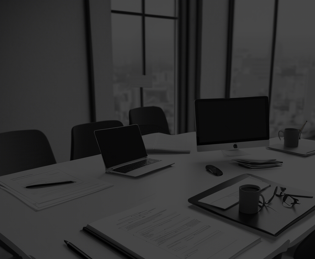 Meeting table with laptops and project documents